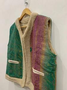 Handmade Kantha Brown Afghan <b>Waistcoat</b> Faux Fur Boho Vegan Embroidered Vest Suedine Bohemian Gilet Hippie Jacket - Product Image 3