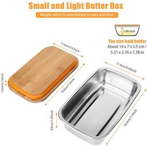 Récipient de stockage de beurre d'ustensiles de cuisine avec la boîte d'acier inoxydable de couteau avec la forme supérieure en bois de rectangle bien polie - Product Image 2