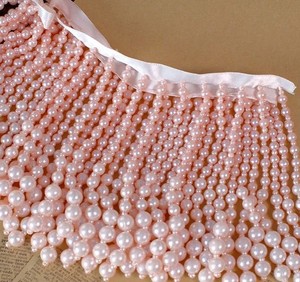 4 colors pink tassel pearl beaded trim satin ribbon beading fringe <b>lace</b> trim for <b>curtain</b>,home decor,dance costumes,party dress - Product Image 3