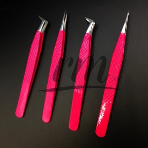 Pince à épiler de qualité supérieure pour la fabrication en gros, droite et en forme de L, à pointe diamantée, rose à argent, pour extensions de cils - Product Image 1