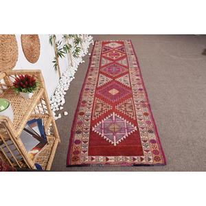 Tapis turc Herki 3x11,2 pieds, tapis vintage, tapis oriental en laine rouge - Product Image 1