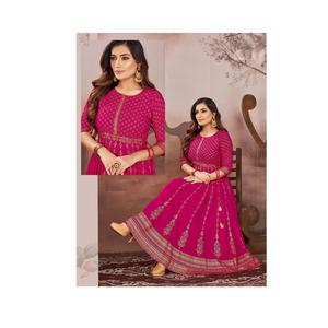 Vestido tradicional indio de rayón con hermoso estampado de lámina, vestido Kurti para ropa de boda de proveedor indio - Product Image 1