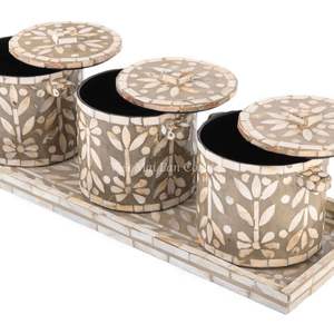 Pot de rangement artisanal bohème en nacre incrustée pour l'organisation de la maison et la décoration de table – Fabriqué au Vietnam - Product Image 3