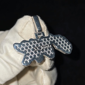 925ฮิปฮอปผู้ชายสีเงินเย็นที่กำหนดชื่อเริ่มต้นสร้อยคอส่วนตัวจี้เพชรสีดำ VVS Moissanite ของขวัญโรเดียม - Product Image 4