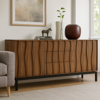 Buffet minimaliste moderne Wabi-Sabi, armoire de rangement polyvalente |   Buffet en bois massif avec poignées en acier allié pour