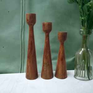 Bougeoirs de pilier d'artisanat en bois de manguier de style américain de luxe de décor à la maison brillant noir naturel pour l'inauguration de mariage de Noël - Product Image 5