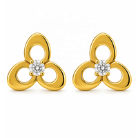 JJBRAVO Pendientes de Oro Sólido de 14k con Diseño Floral de Trébol Abierto y Circonitas Redondas para Mujer, Regalo para Bodas y Fiestas, Joyería Fina