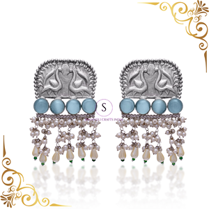 ต่างหูเงินดีไซน์เนอร์ดีไซน์ออกซิไดซ์สีเงินต่างหูดีไซน์รูปนกสวยสำหรับผู้หญิงสำหรับงานแต่งงานงานปาร์ตี้ - Product Image 4