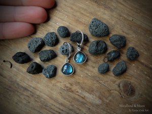 1cm Labradorite Pierres Boho Bijoux Boucles d'oreilles Lunette sertie de crochets à levier en argent sterling pour mariages et fêtes - Product Image 3