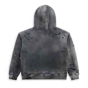 เสื้อฮู้ดดี้ผ้าฝ้ายเฟรนช์เทอร์รี่ 100% สไตล์สตรีทแวร์แบบทำสีซีดจาง ลุคดิสเทรส สำหรับผู้ชาย เหมาะสำหรับฤดูหนาว ล้างสีแบบแอซิดวอช - Product Image 5