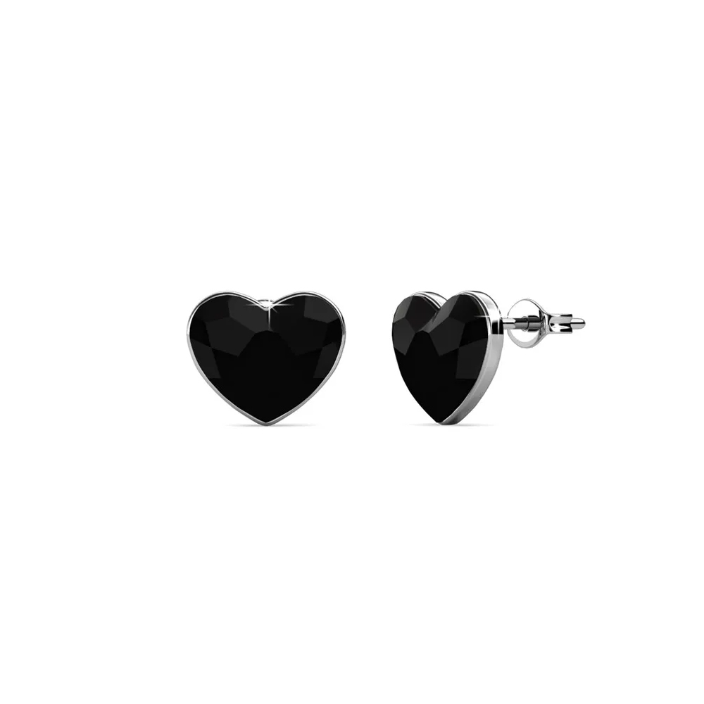 Brass With 18k WG Plated Black Heart Crystal Stud Earrings