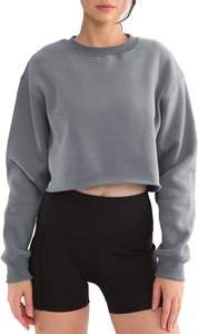 Sweat à capuche en molleton recadré avec logo sur le devant pour femmes, manches longues et coupe ample, vente en gros de sweat-shirt tricoté - Product Image 4