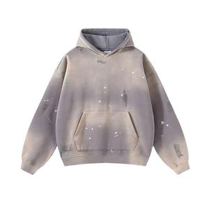 Sweat à capuche pour homme 2025, effet délavé, imprimé graphique éclaboussures d'encre, style streetwear, 100% coton, hiver, effet délavé soleil, 100% coton, hiver - Product Image 3