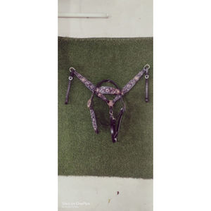 Juego de tachuelas occidentales de caballo de cuero con flecos de colores rojos y coraza de cabeza de caballo mecanizada a mano - Product Image 6