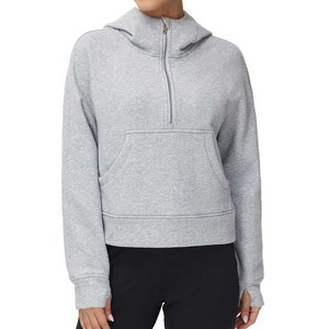 Haute qualité 100% coton pull sweats pour femmes sweats à capuche personnalisés avec fermeture éclair longues poches pouce trou avant Logo en vente - Product Image 4