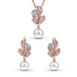 Ensemble de bijoux de mariage Jeulia élégant en argent sterling avec perles de culture et accents de taille marquise - Product Image 1