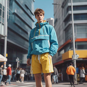 Ensembles de shorts coupe-vent en nylon zippés pour hommes Shorts de pluie à capuche imperméables multi-panneaux ensembles de deux pièces - Product Image 2