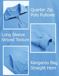 Pull à quart de fermeture éclair pour hommes, sweat-shirt polo décontracté à manches longues, pulls à col montant et coupe ajustée avec poche - Product Image 3