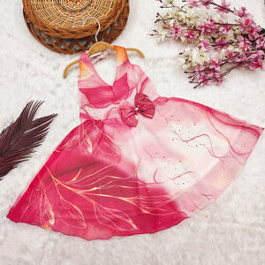 Robe de fête sans manches Shoryam Fashion Girls Gajri à imprimé papillon, tissu doux, longueur genou, coupe régulière, anniversaire, fête - Product Image 1