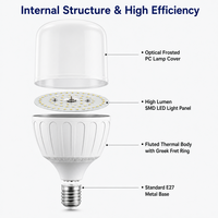 Ampoule LED T80 à nervures de refroidissement 20W, forme en T, E27 B22 AC85-265V, dissipateur thermique à convection d'air, ampoule LED en T pour serre, hangar, atelier