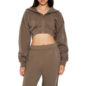 Sweat à capuche oversize pour femme, coton de haute qualité, toile respirante, fermeture éclair régulière, logo personnalisé, broderie imprimée sur le devant - Product Image 2