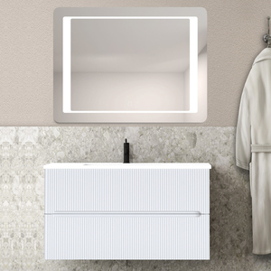 90 cm lavello in resina lavello bianco opaco stile Creta specchio-bagno composizione vanità - Product Image 1