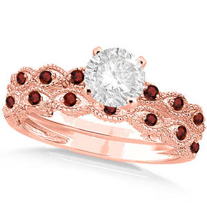 Conjunto nupcial vintage de oro rosa de 14k con diamante de corte esmeralda de 1.20ct y perla de granate, joyería fina para bodas y fiestas, chapado en oro - Product Image 1