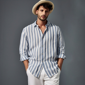 เสื้อเชิ้ตผู้ชายพิมพ์ลายคุณภาพสูง สำหรับฤดูร้อน ปกพับได้ ผ้าซาตินคอตตอน 100% แขนยาว ทรงหลวม เป็นมิตรกับสิ่งแวดล้อม - Product Image 2