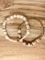 Ensemble de bracelets personnalisés minimalistes superposés style bohème avec pendentif soleil, perles à facettes, perles en argile polymère et pierres précieuses, idéal pour un cadeau