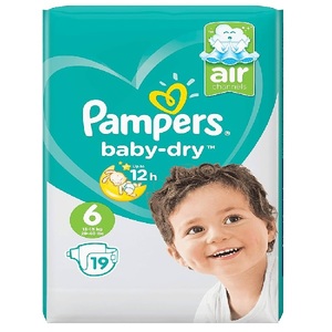 Pañales Pampers Baby-Dry con súper absorción, hasta 12 horas de protección contra la humedad, talla 6, 148 unidades disponibles a precios de descuento. - Product Image 5