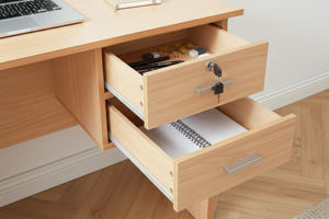 Modern Simple PU Surface Chipboard Beech Colour Study <b>Desk</b> Model WT302 with 2 Drawers & Lock For Tuition Center Home <b>Office</b> Use - Product Image 3