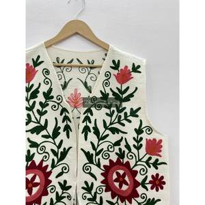 Unisex Winter Cotton Floral Embroidered Suzani Fabric Waist Jacket Short <b>Vest</b> Casual Party & Outer Wear - Product Image 2
