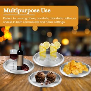 Hot Selling Hospitality Stainless Steel Round <b>Tray</b> Bar Serving <b>Tin</b> <b>Trays</b> for Beverages Appetizers Starters Drinks Snacks - Product Image 5