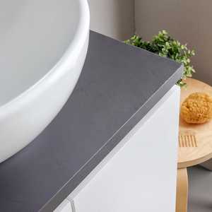 Meuble de salle de bain mural en bois blanc de 120 cm avec dessus anthracite et ensemble miroir Bali - Product Image 6