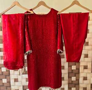 Haute qualité femmes indien pakistanais Salwar Kameez semi-pur en mousseline de soie avant entièrement broderie Dupptaa travail doux Net Mali pantalon - Product Image 2