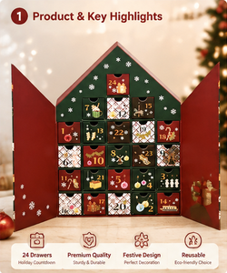 Boîte de calendrier de l'avent de Noël en carton à 24 compartiments, design festif, avec impression personnalisée pour marques de produits de vacances - Product Image 4