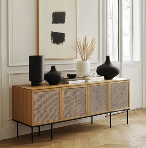 Modern Rattan Door <b>Sideboard</b> Cabinet, Wooden Buffet Console with Metal Legs for Living Room Dining Room - Product Image 4