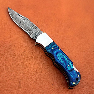 Cuchillo Plegable de Acero de Damasco Hecho a Medida, Hoja de Punta Caída, Uso en Exteriores/Caza, 1 Año de Garantía, Mango Cómodo, OEM - Product Image 2