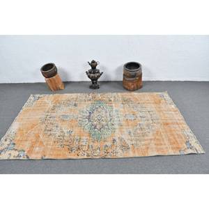 Tapis turc Vintage Orange Bleu Patchwork Design 4.1 X 7.1ft Large Surface Laine Classique Rectangle Couloir Latex pour Chambres - Product Image 3