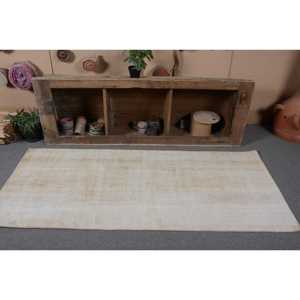 Turkish Rug, 3x6.8 ft Accent Rug, White <b>Brown</b> <b>Wool</b> Rug - Product Image 4