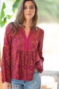 Hot Sale Women's Summer Boho Casual V-Neck <b>Balloon</b> Sleeve Vintage Embroidered Eco-Friendly Unique Top - Product Image 6