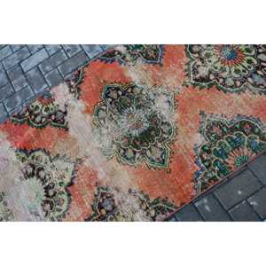 3.2x6.2 ft Rug, Turkish Vintage Rug, <b>Red</b> Blue Bordered <b>Wool</b> Rug - Product Image 5