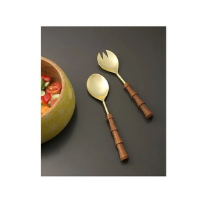 Gold Plated Salad Server With <b>Black</b> Coated Handle New Design metal Salad Server In Wholesale Price Latest <b>Cutlery</b> New Flatware - Product Image 1