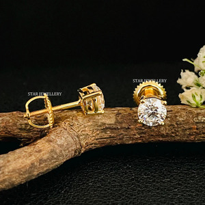 14K Solid <b>Gold</b> 0.50 <b>Ct</b> Lab Grown Diamond Solitaire <b>Gold</b> <b>Earring</b> FIne Jewelry. - Product Image 2