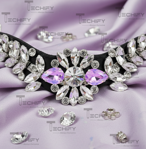 Bride d'équitation en cuir noir faite à la main, design floral en forme de V, avec bandeau de tête de cheval en cristal transparent et lavande de luxe - Product Image 3