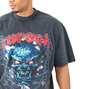 Camiseta de algodón 100% de gran tamaño para hombre, ropa de calle de manga corta holgada de peso pesado con logotipo personalizado, estampado de tela de estambre - Product Image 5