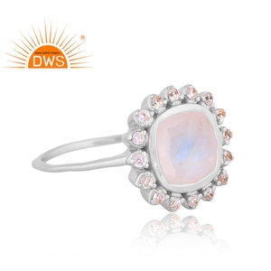 Latest Trending Sterling Silver Natural Cz & Rainbow <b>Moon</b> Stone Gemstone Stackable <b>Ring</b> Custom Jewelry Manufacturer - Product Image 2