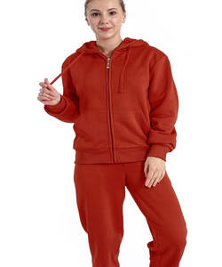 Ensemble de survêtement athlétique 2-en-1 en velours respirant pour femmes pantalons de survêtement à capuche et sweat à capuche zippé rayures avant Logo tenue de survêtement - Product Image 1