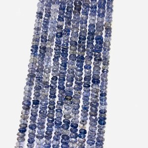 100% Natural Blue Iolite Rondelle Shape Faceted Beads Strand 4mm Crystal Gemstone para la fabricación de joyas - Product Image 3