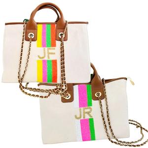 Oferta increíble en bolsos con monograma de cuentas a mano de última moda con cadena y detalles de cuero disponibles en tierra de fabricación - Product Image 2